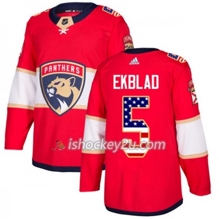 Mænd NHL Florida Panthers Trøje Aaron Ekblad 5 Adidas 2017-2018 Rød USA Flag Fashion Authentic